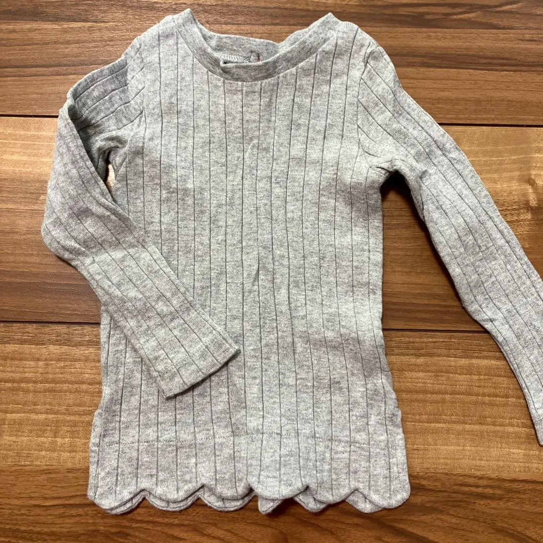 Thumbnail of apres les cours Gray Ribbed Long Sleeve T-shirt Size 90 Back Ribbon
