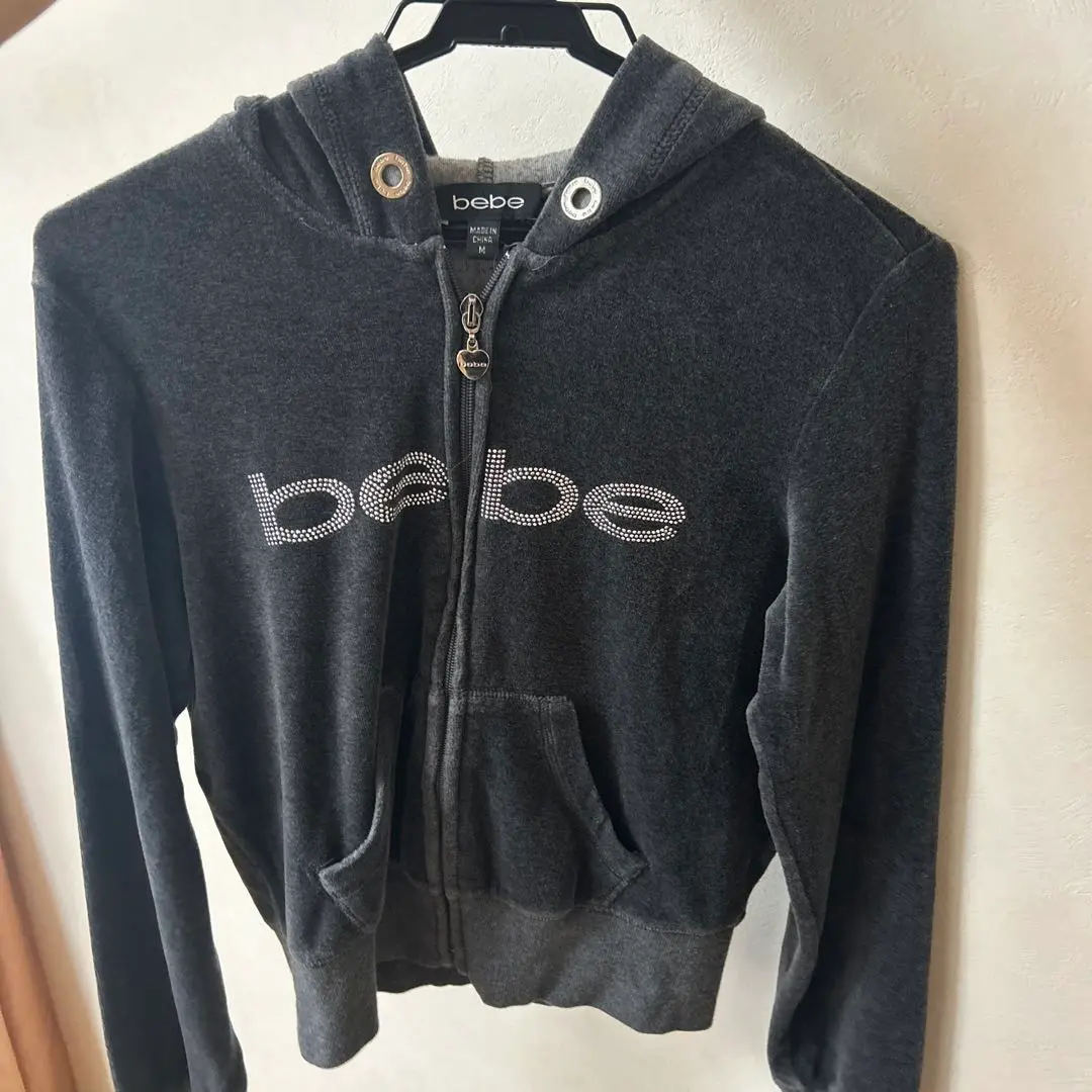 90s y2k bebe ニット ラインストーン ジップパーカー 古着
