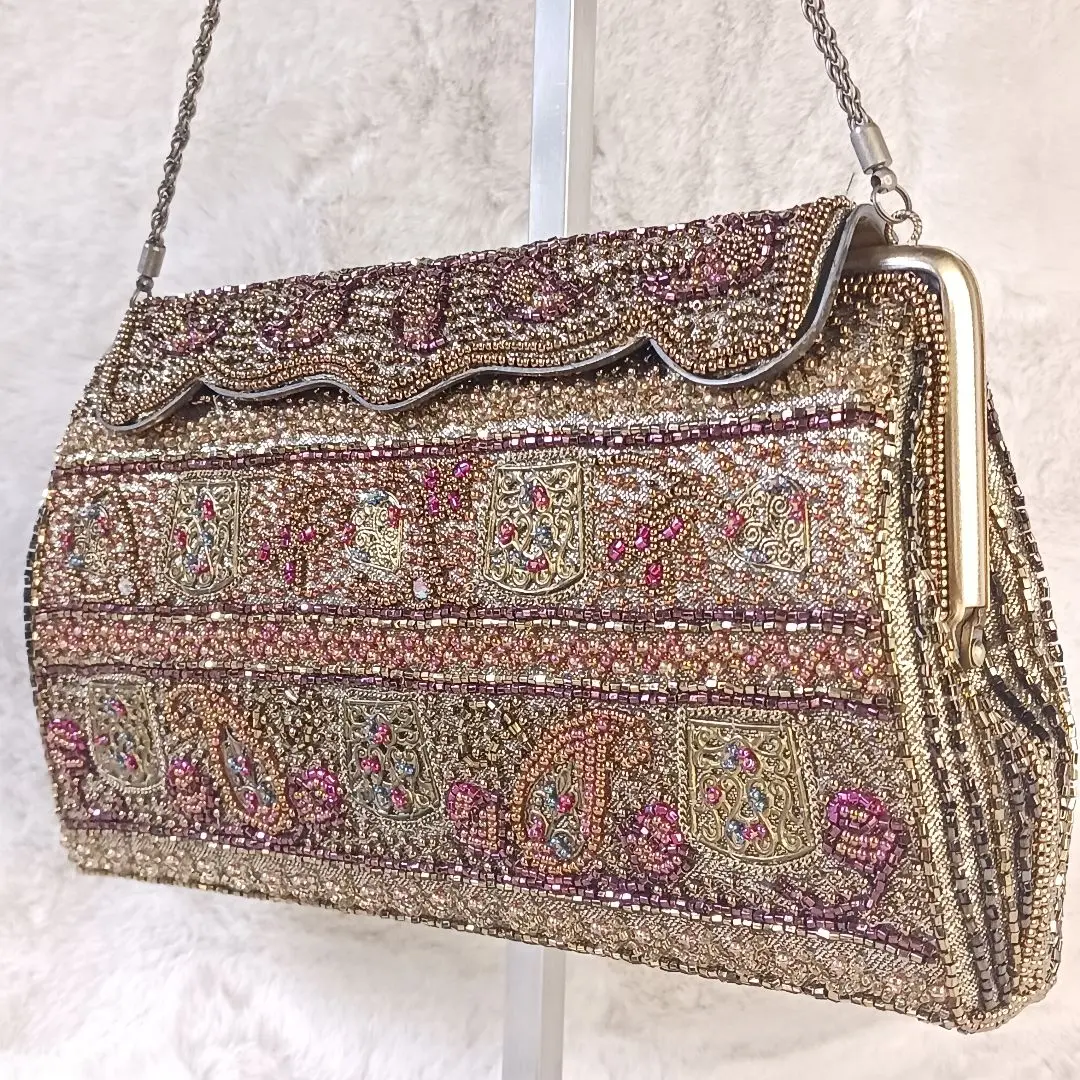ゴールド レザー 編み込み トート バッグ 小さいサイズ レトロ