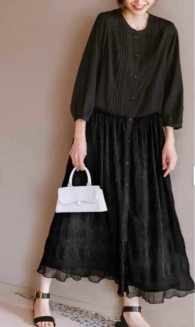 Thumbnail of IEDIT Dress-like Crepe Sheer Docking One-Piece Dress 3L