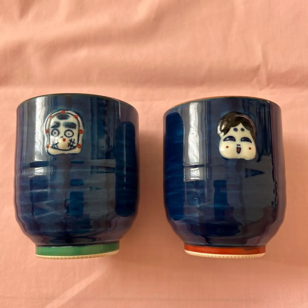 新品未使用品】おかめお福茶碗 汲み出し 湯呑み 五客セット