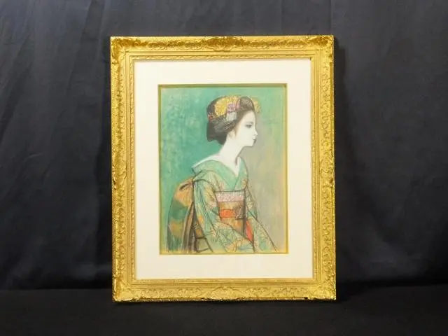 美品 藤田吉香「白い花」リトグラフ 直筆サイン・落款入り 額縁入り 美品 藤田吉香「白い花」リトグラフ 直筆サイン・落款入り 額縁
