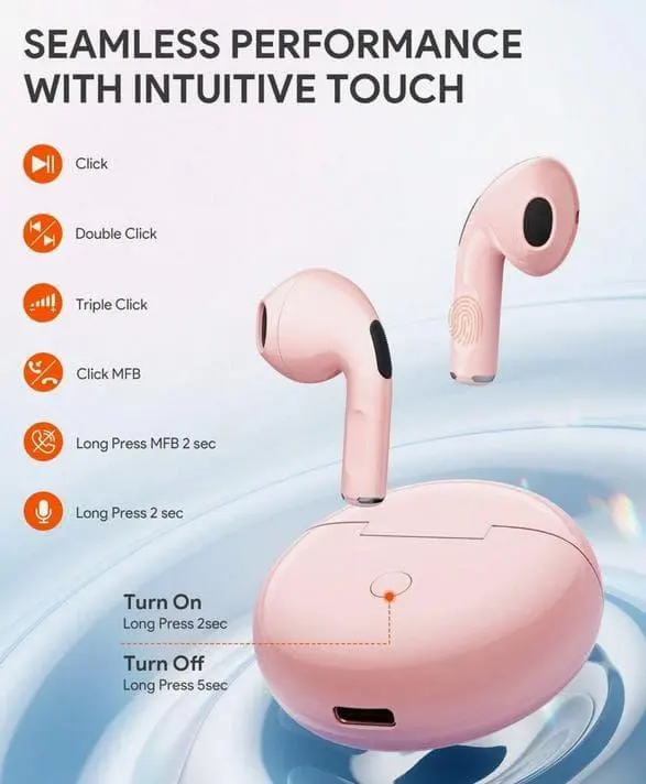 【新品 未使用品】智能觸控無線耳機 粉色 支援手機 的縮圖