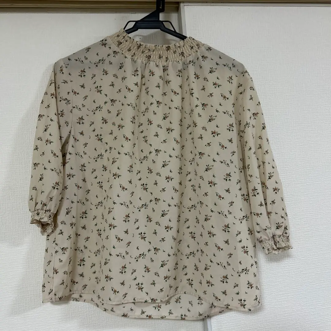 Thumbnail of Floral chiffon blouse, three-quarter sleeves, beige