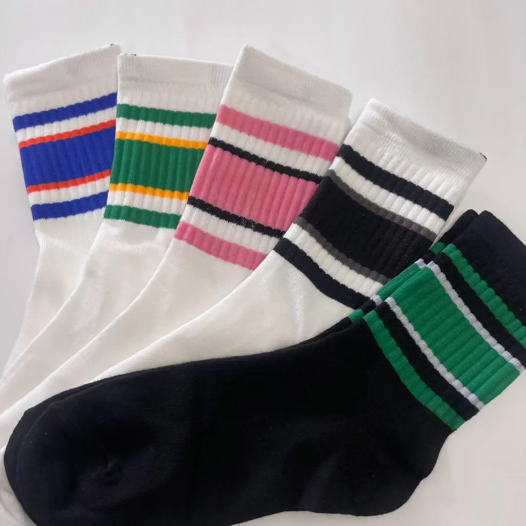 Thumbnail of 【Ships on Weekdays - Same Day】D-006 Socks, Border, Mid-Length, 23-27cm, Set of 5