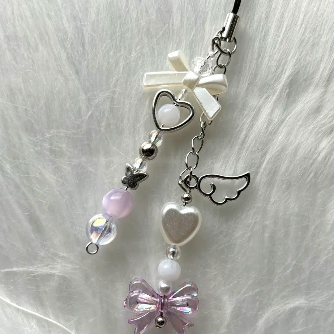 Thumbnail of Beaded Keyholder, Beaded Strap, Purple, Korea, Ribbon, Heart, Oshikatsu (Supporting Your Favorite)