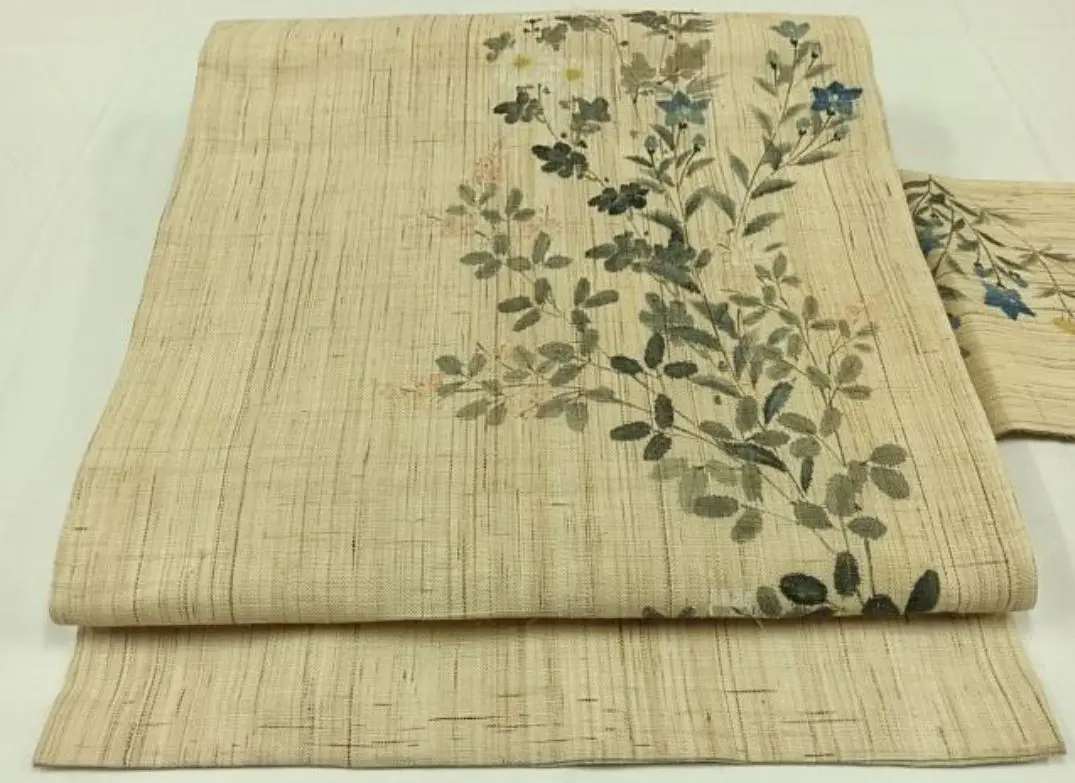 作家物　桐山紫香　京友禅　落款あり　未使用　名古屋帯　秋の草花　桔梗　女郎花　菊 作家物桐山紫香京友禅落款あり未使用名古屋帯秋の草花桔梗女郎花菊