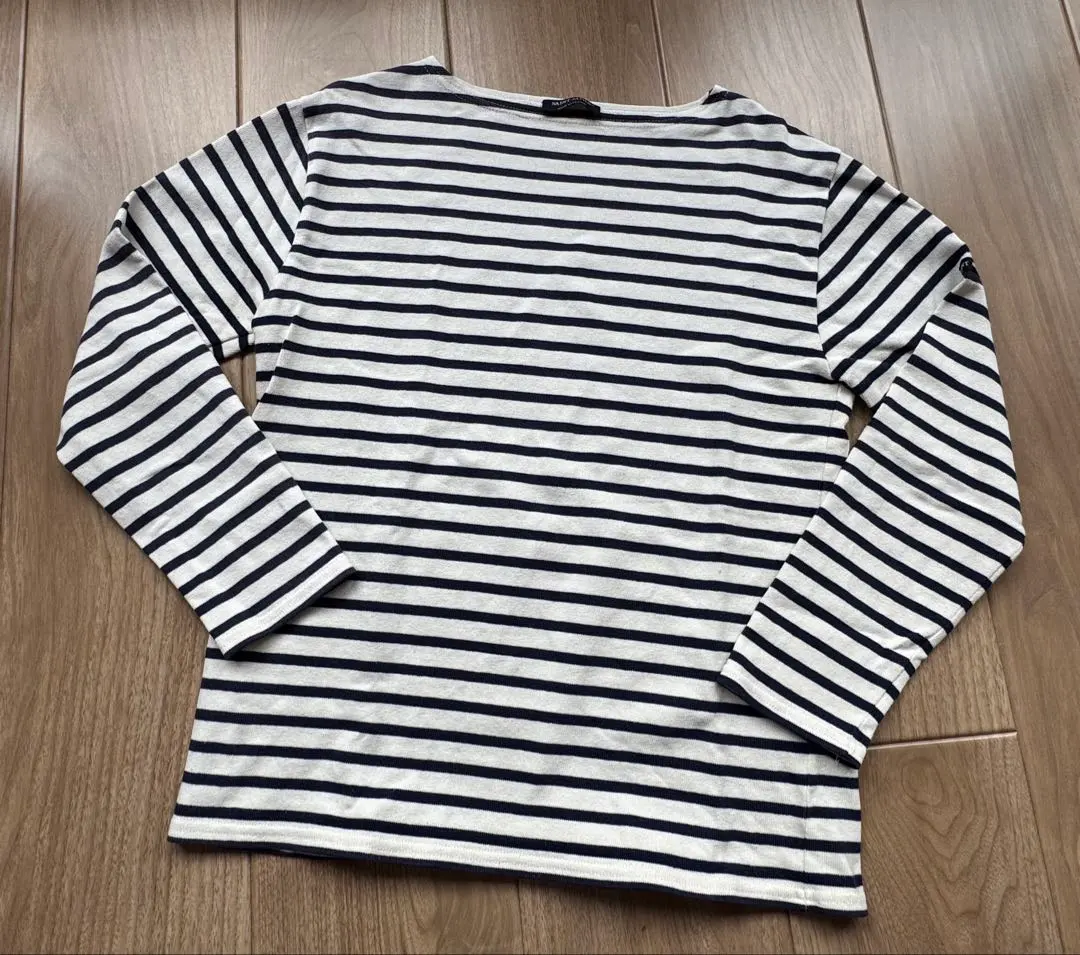 Thumbnail of SAINT JAMES Saint James Ecru x Navy Border Long Sleeve Cut-and-Sewn Top
