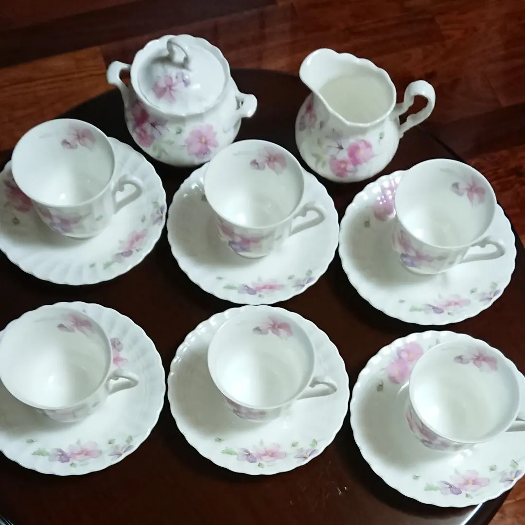 Thumbnail of Noritake Bone China Cups & Saucers (Set of 6), Milk Jug, and Sugar Bowl