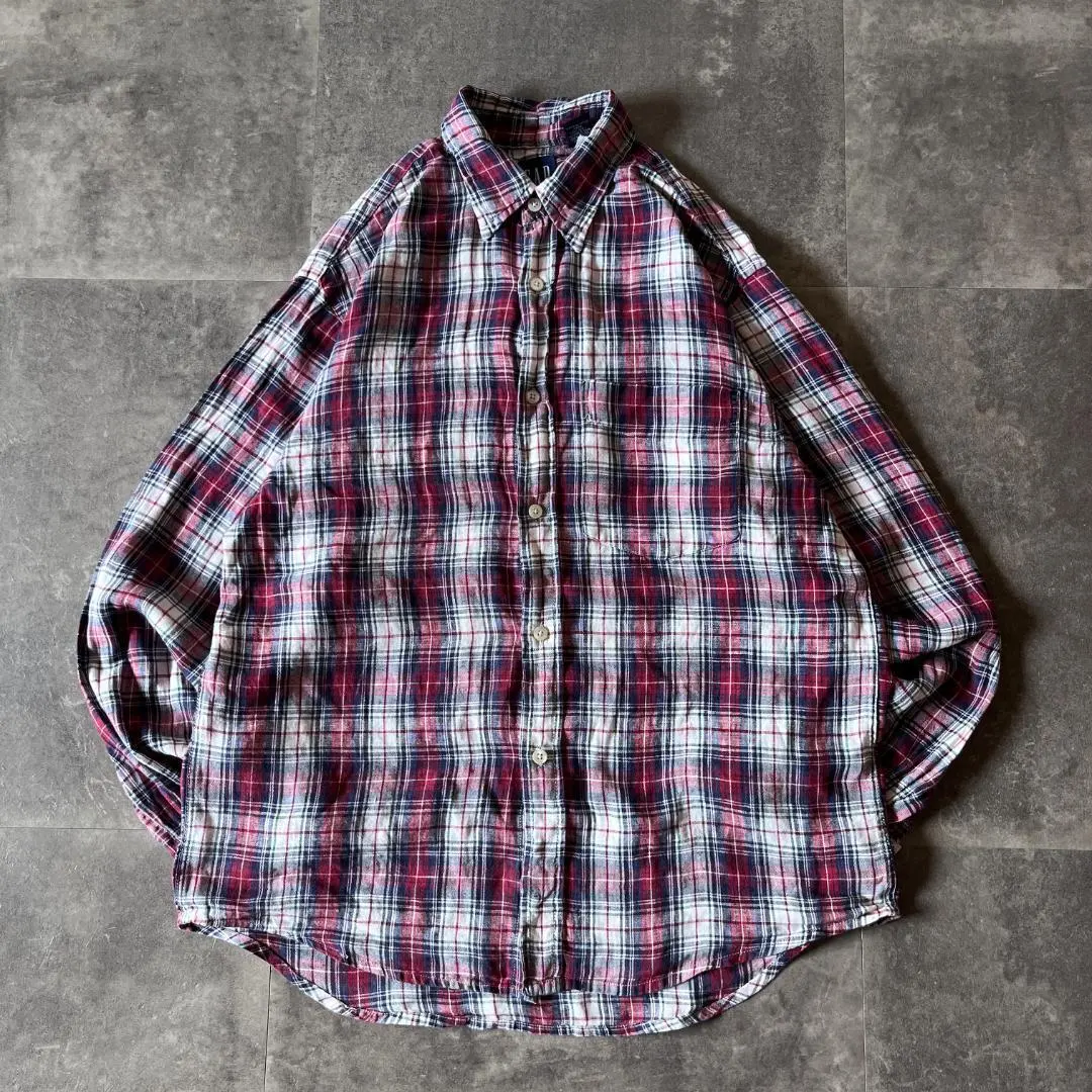 Thumbnail of 2001 Old GAP Linen Shirt Red M A508 Tartan Check