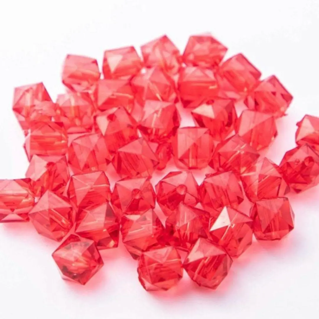 方塊珠 亞克力珠 10mm 100個 紅色 正方形 B116 的縮圖