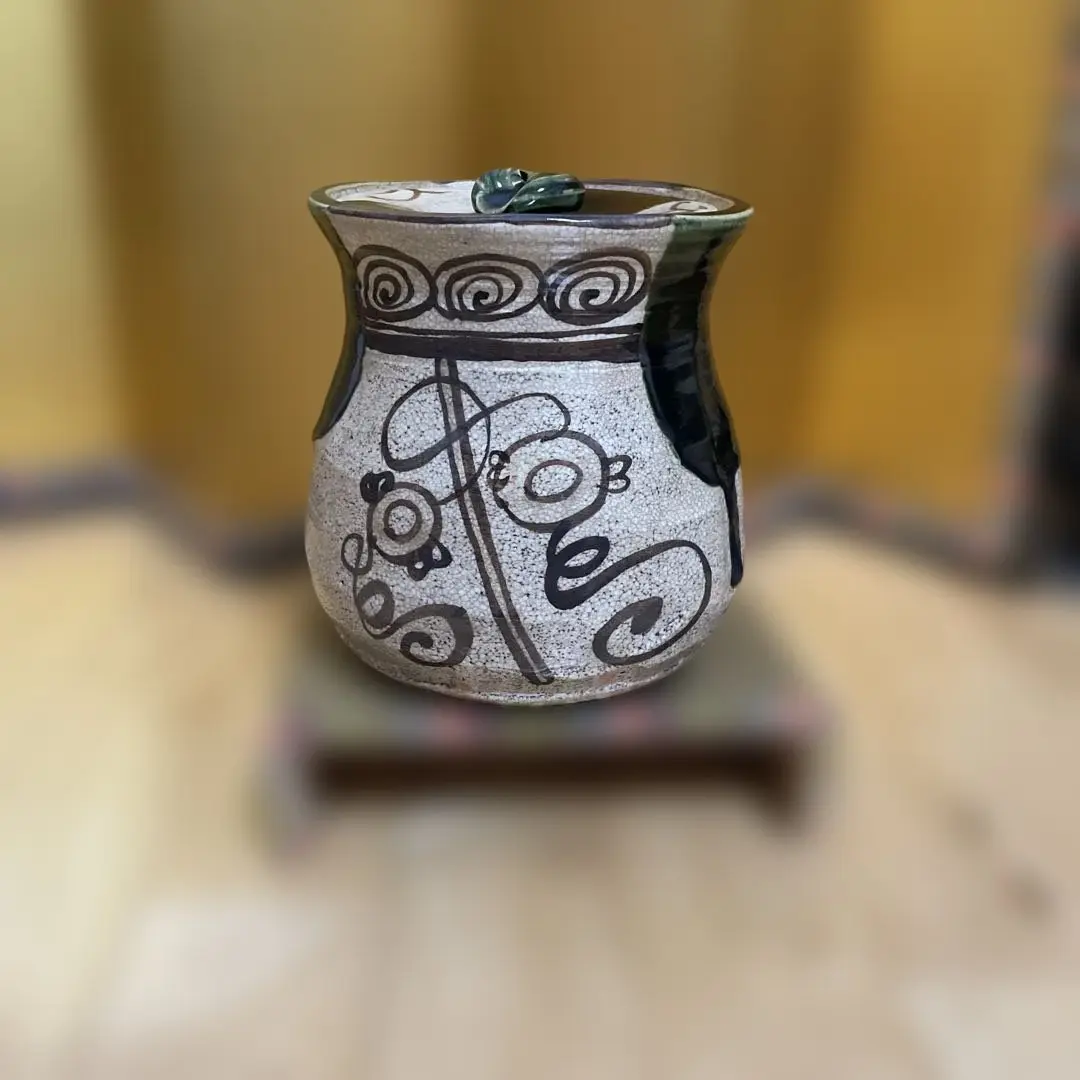 【 新品、未使用品】織部焼  水指  水差し茶道具  裏彫印有り 茶道具 水指 水差し 織部 水柱形 加藤光右衛門作 山十窯 共蓋