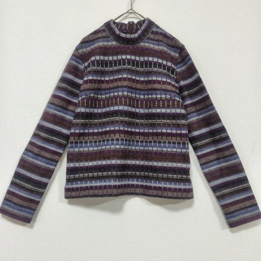 Thumbnail of Gianni Lo Giudice Purple Stripe High Neck Knit Sweater S