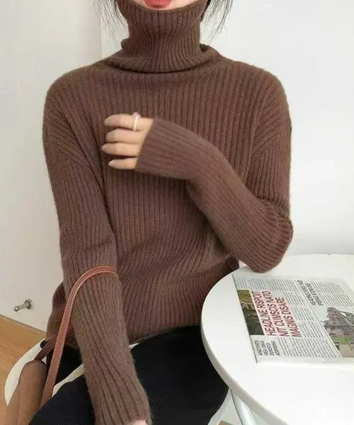 Thumbnail of Brown Ribbed Turtleneck Sweater