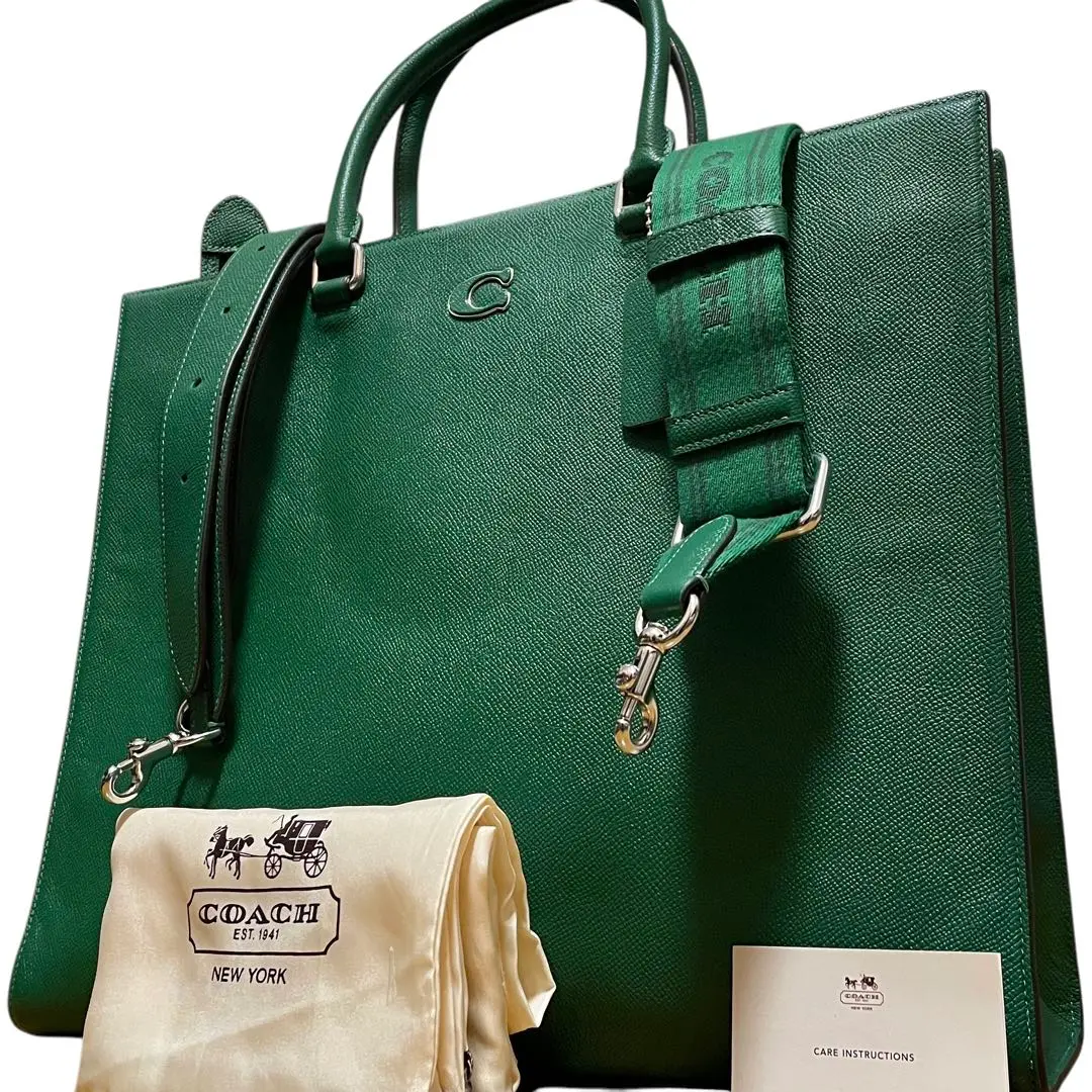 【極美品】coach コーチ ダブルハンドル トートバッグ ダークグリーン コーチ COACH バッグ （グリーン） -アウトレット通販