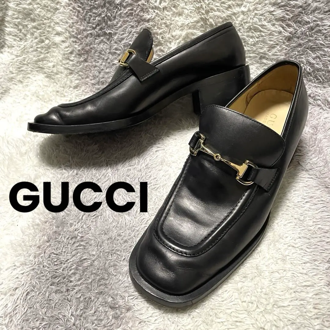 sA57 GUCCI 古馳/馬銜扣樂福鞋/高跟鞋/黑色/意大利製 的縮圖