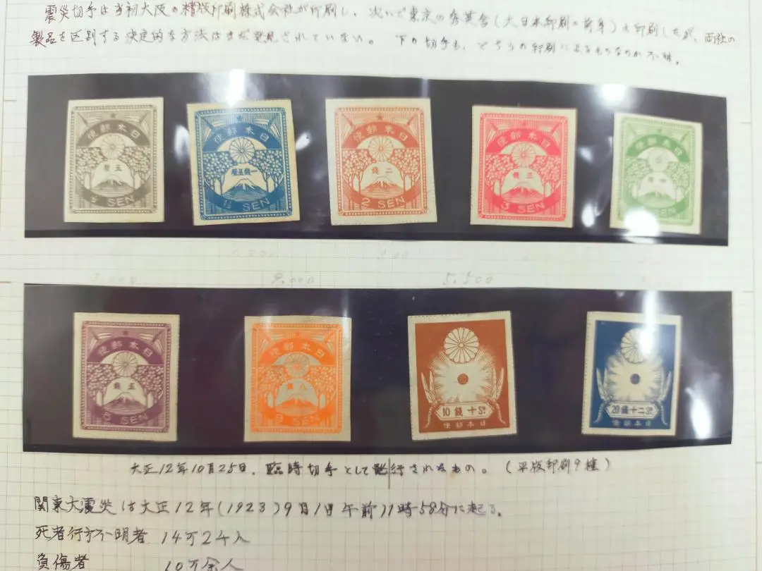 銭単位 震災切手 (1923年) 9種完 未使用良好品 銭単位切手 1923年震災切手 9種完(レア) （普通切手買取なら【福