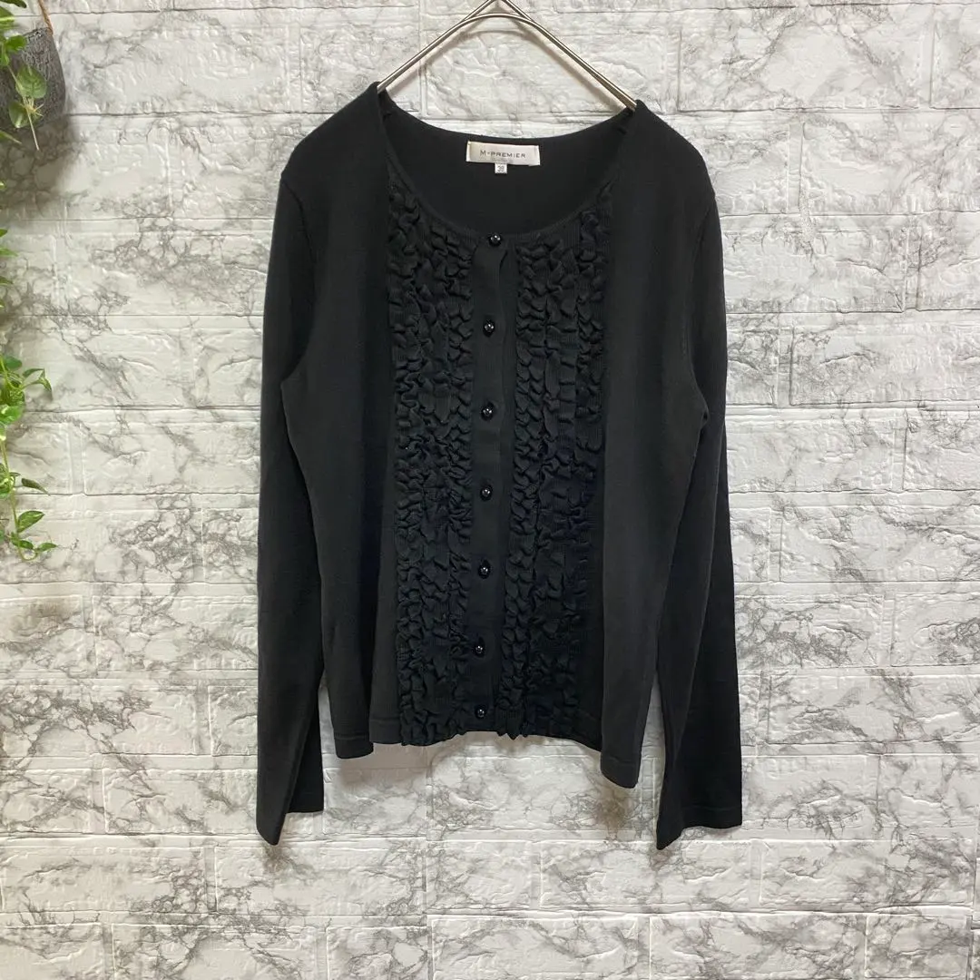 Thumbnail of M-PREMIER Ladies Size 38 Black Knit Top with Frills