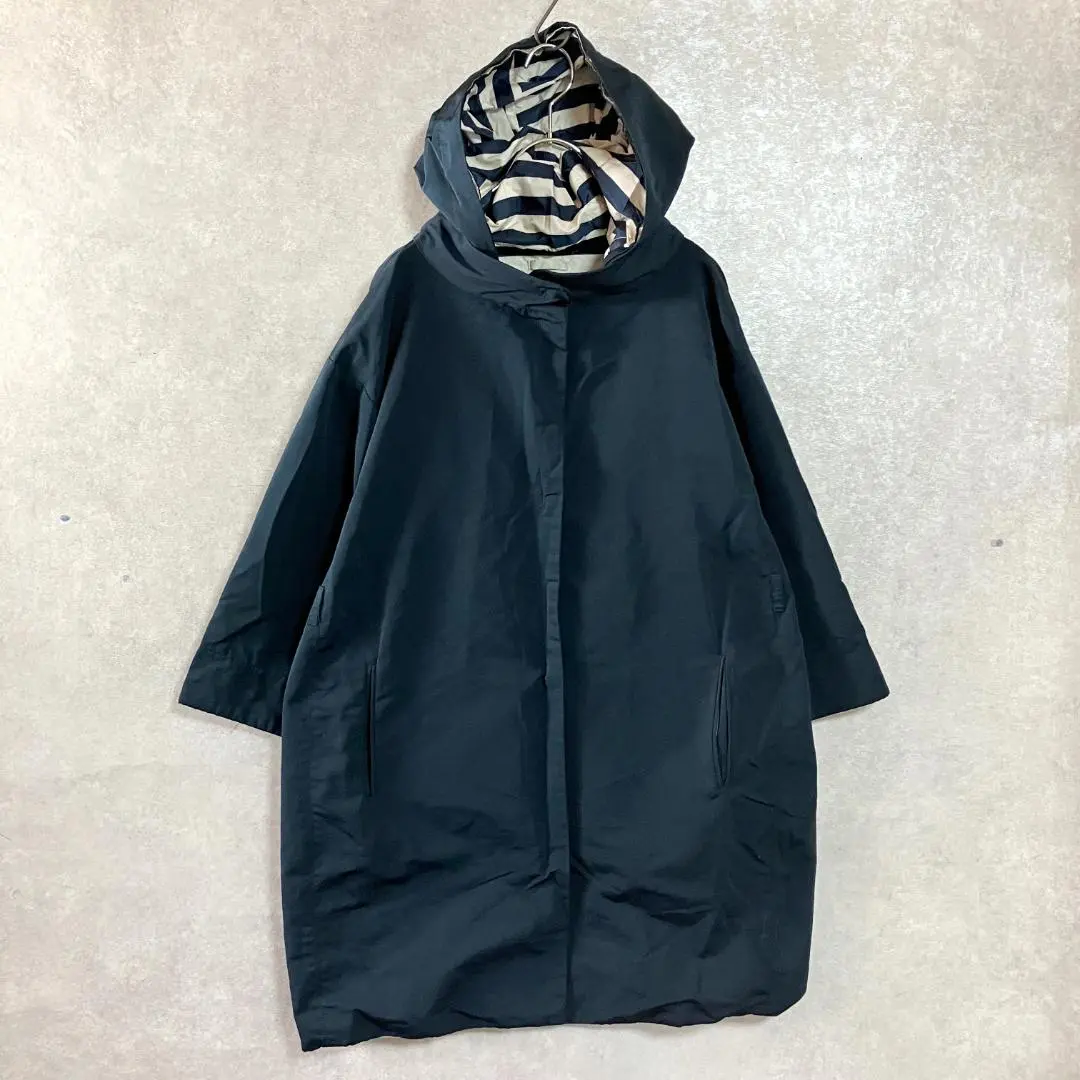 ［良品］S Max Mara ビジュー フード付き ナイロンコート ネイビー Max Mara - 美品 マックスマーラ Max Mara ジャケット ビジュー