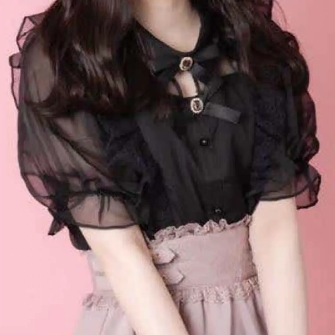 Thumbnail of W Ribbon Ruffle Sheer Blouse