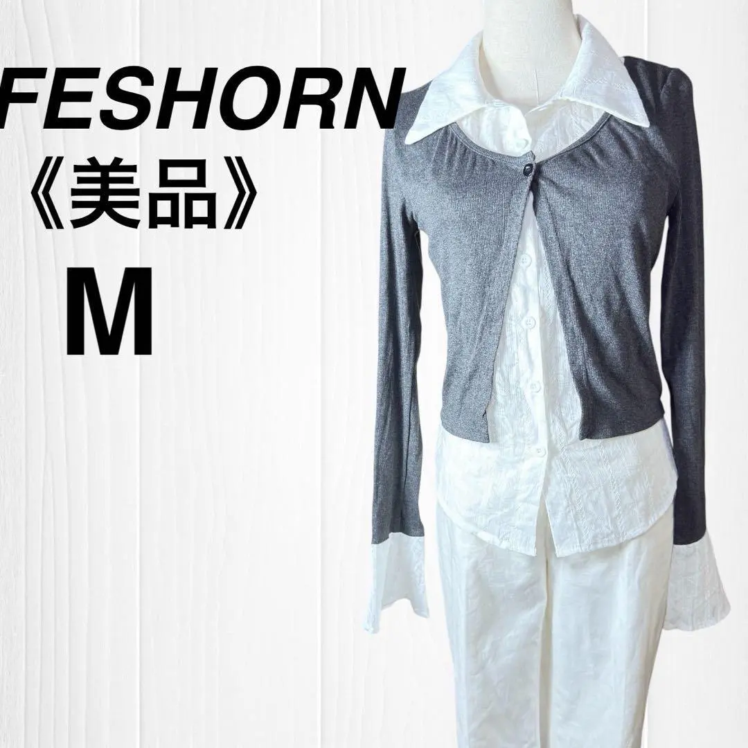 【美品】拼接上衣 針織衫 女襯衫 彈性 灰色 白色 的縮圖