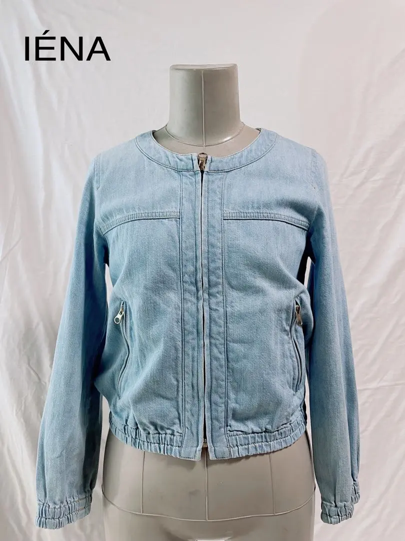 無領牛仔外套 夾克 短外套 淺藍色 水色 外套 S 的縮圖