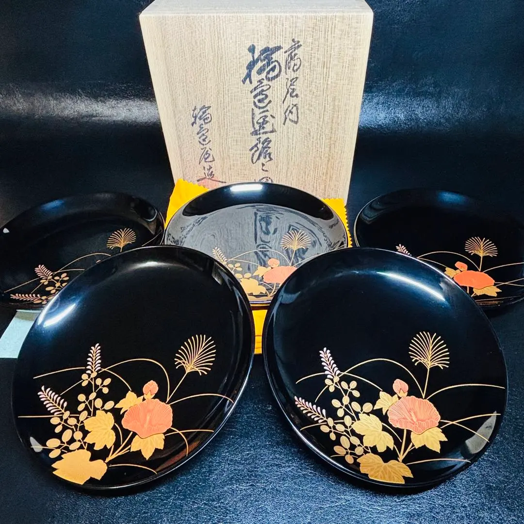 Thumbnail of ★Wajima-nuri! Maki-e decorated Wajimaya individual plates, five pieces! "Made by Wajimaya"! With original box!★