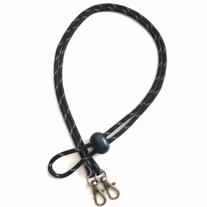 Thumbnail of Paracord Neck Strap with Two Carabiner Snaps - Black Reflective, 4mm, Simple