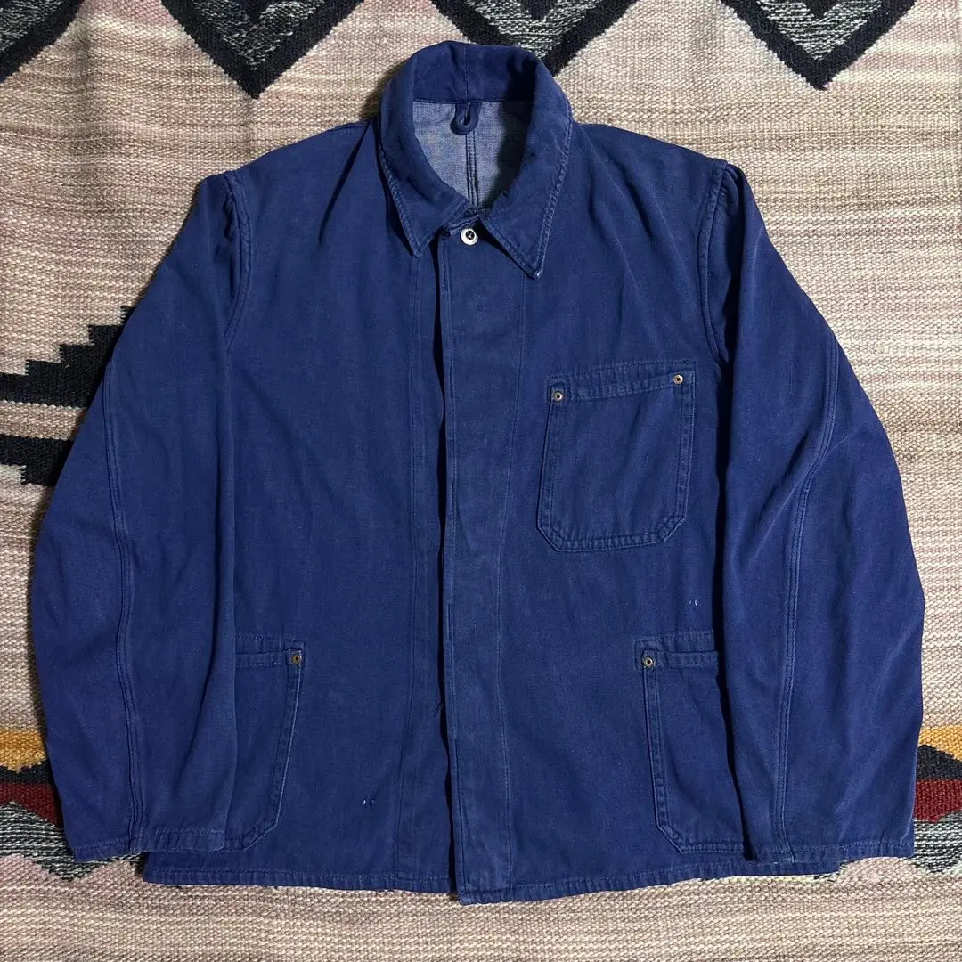 デッドストック インディゴ コットンリネン メティス Vintage “Metis” Houndstooth Check Biaude | genre