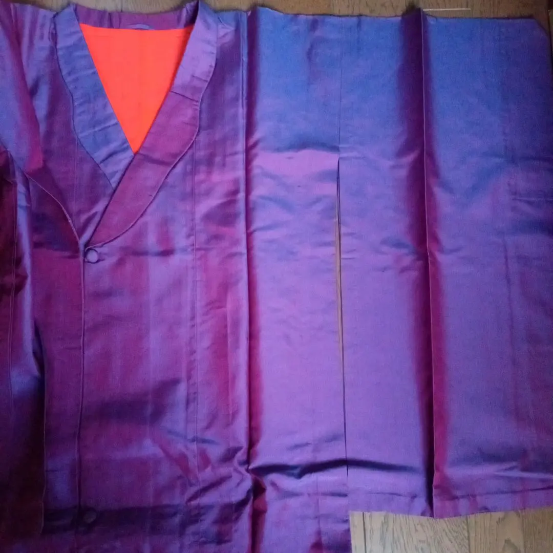 Thumbnail of Purple-orange satin michiyuki coat