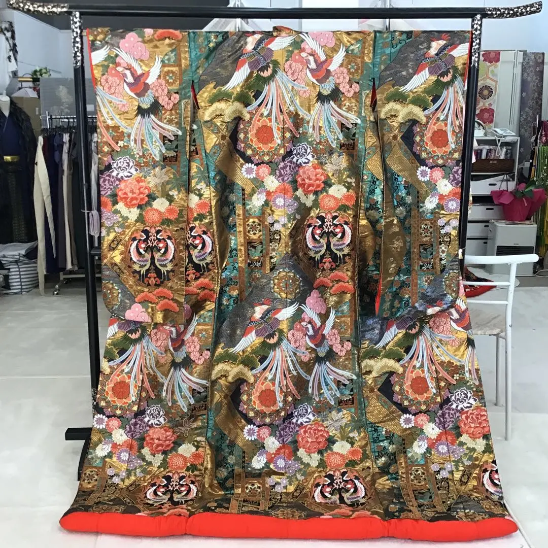 Thumbnail of Irouchigake (ceremonial wedding kimono): Phoenix, Long-tailed birds, Gold, Azure, Embroidery, Hosoge (stylized floral pattern), 21