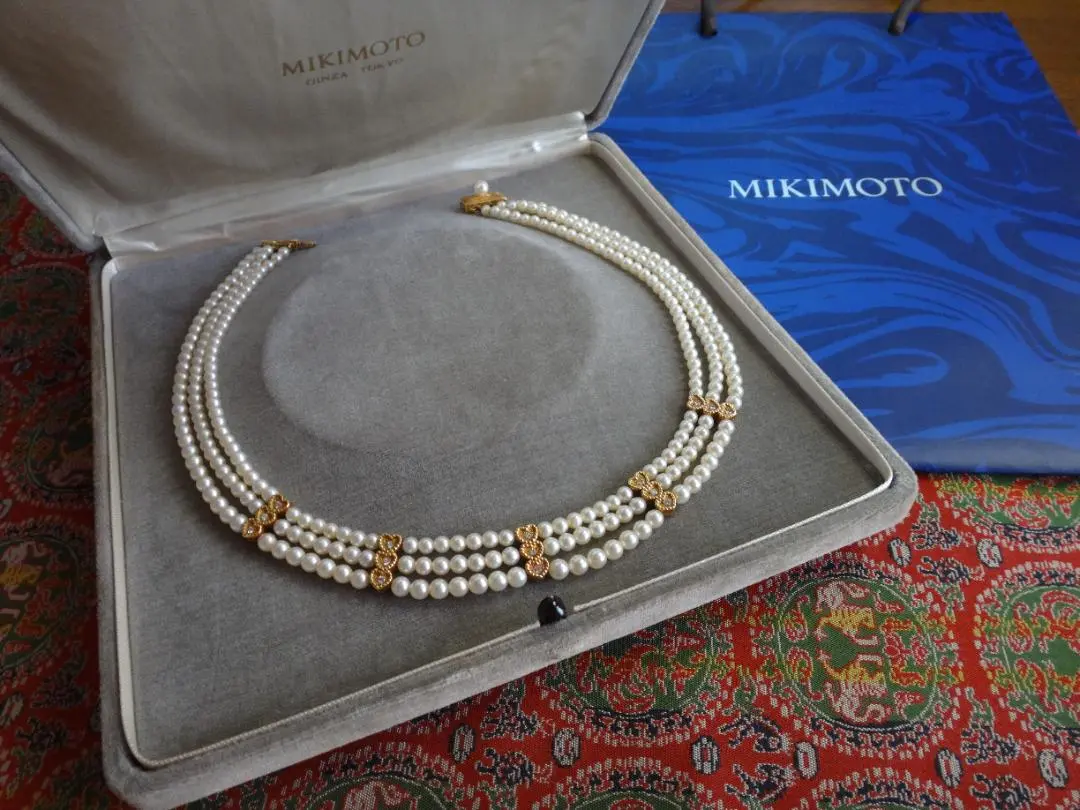 MIKIMOTO 【ミキモト】K18WGアコヤパール3連ネックレス (NO