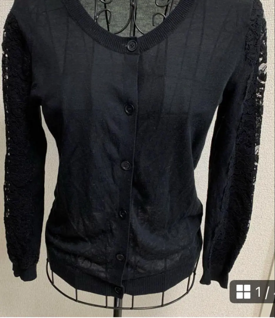 Thumbnail of Diane von Furstenberg DVF Black Lace Sleeve Cardigan