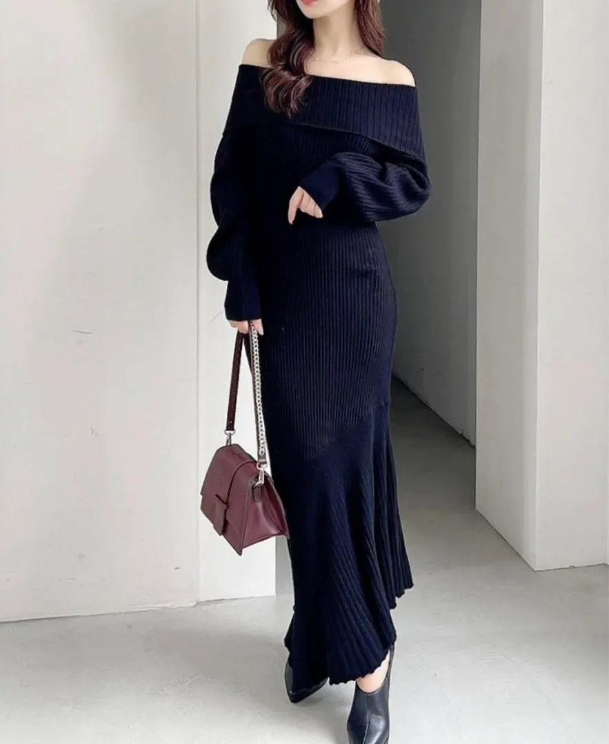 Thumbnail of RESEXXY Asymmetrical Off-the-Shoulder Knit Dress