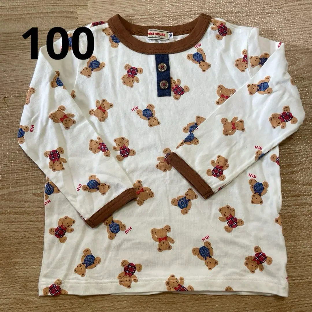 Thumbnail of Miki House long-sleeved cut-and-sew shirt, long T-shirt, bear design, 100cm
