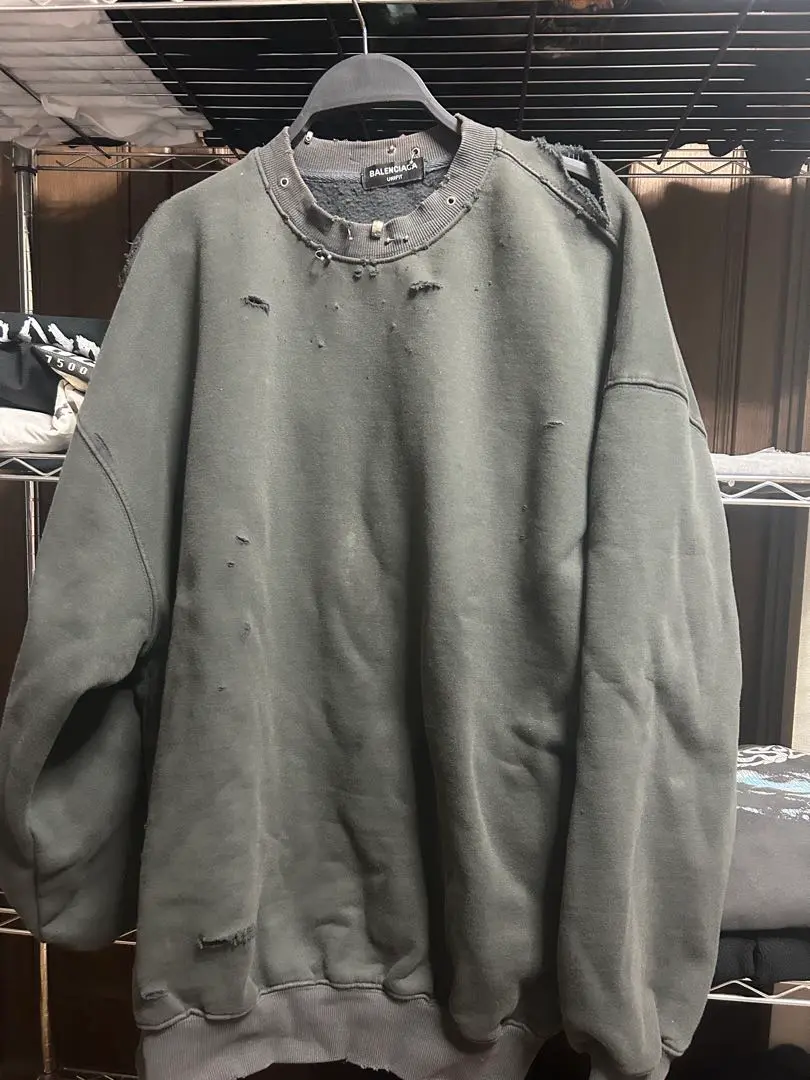 Balenciaga Pierced Round Sweatshirt Oversized in Black Faded