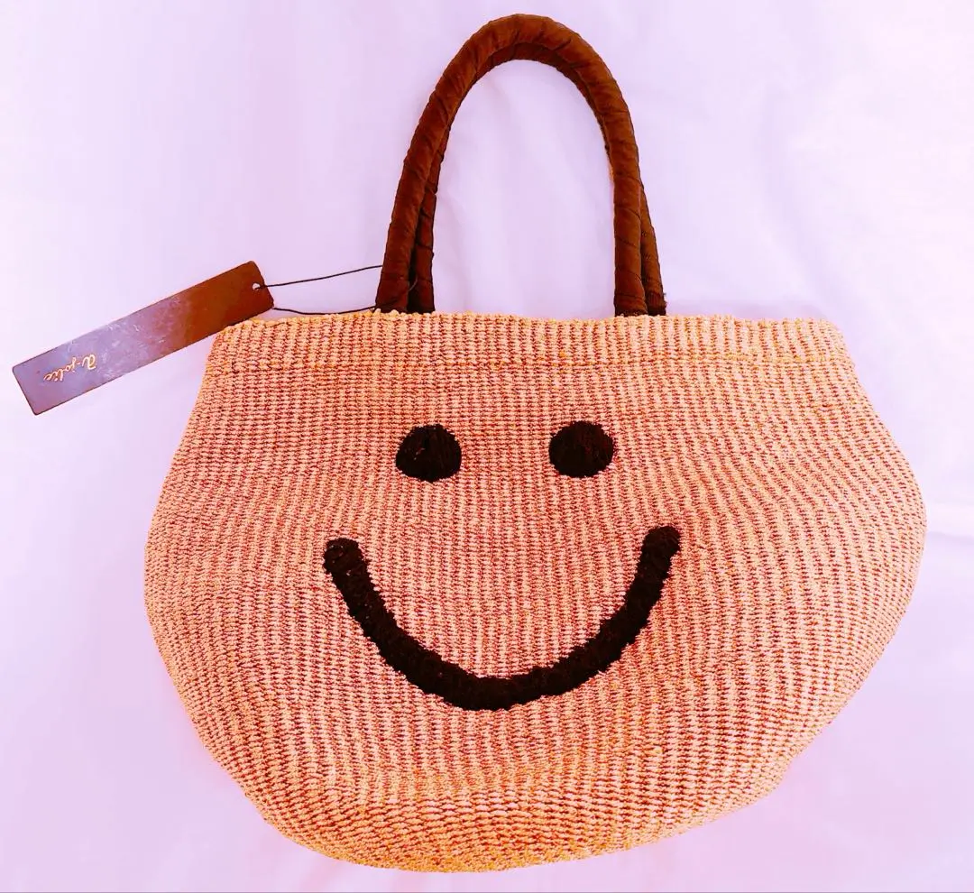 【美品】アジョリー スマイリーフェイス かごバッグ 編み込み ベージュ a-jolie-】アジョリー うち布付 かごバッグ スマイル｜Yahoo
