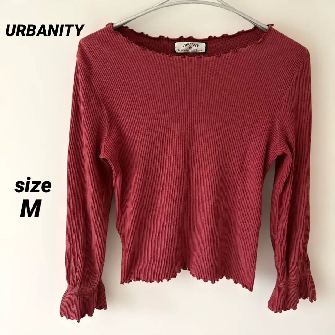 Thumbnail of URBANITY Ribbed Knit Red Long Sleeve Top with Frill Sleeves M Cute