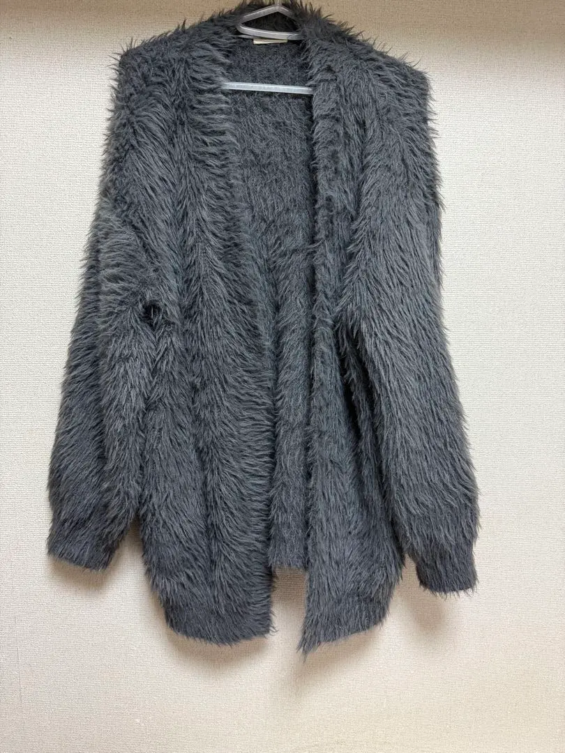 Thumbnail of Gray faux fur long-sleeved cardigan