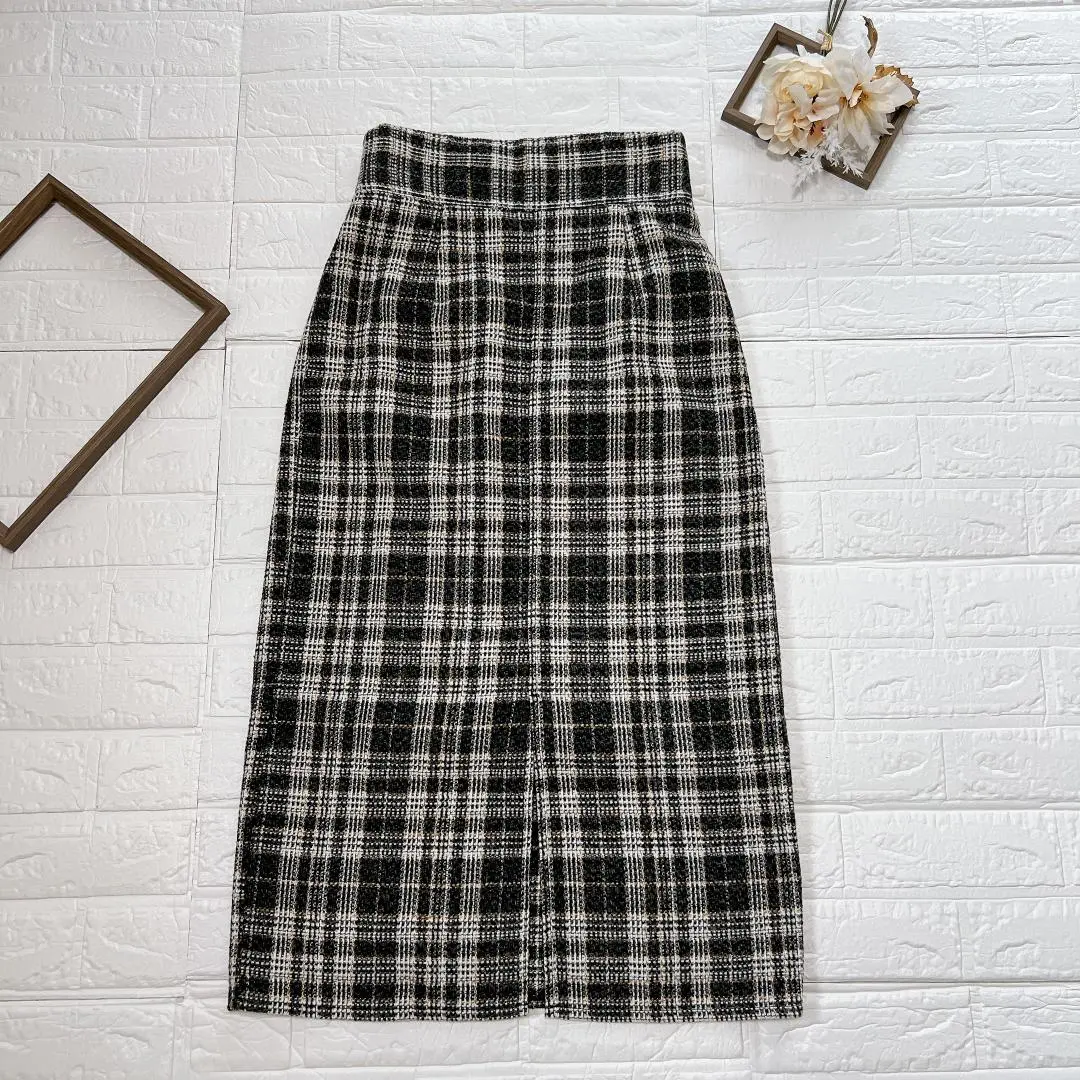 Thumbnail of 2pink Tweed Check Slit Tight Skirt, Size L
