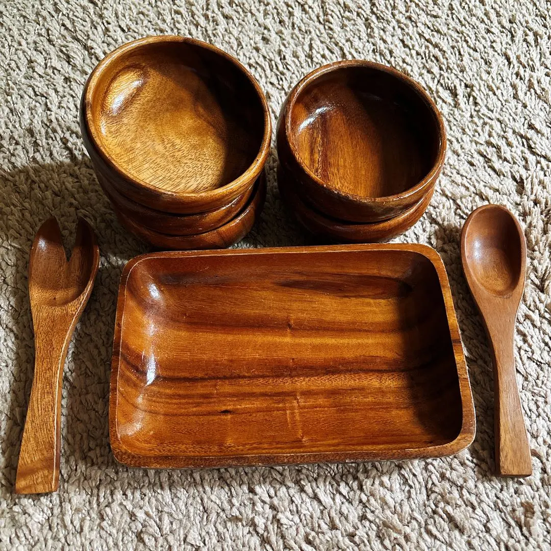 Thumbnail of 【New, Unused】Wooden Salad Set 8-piece set: Plates, Salad Bowl