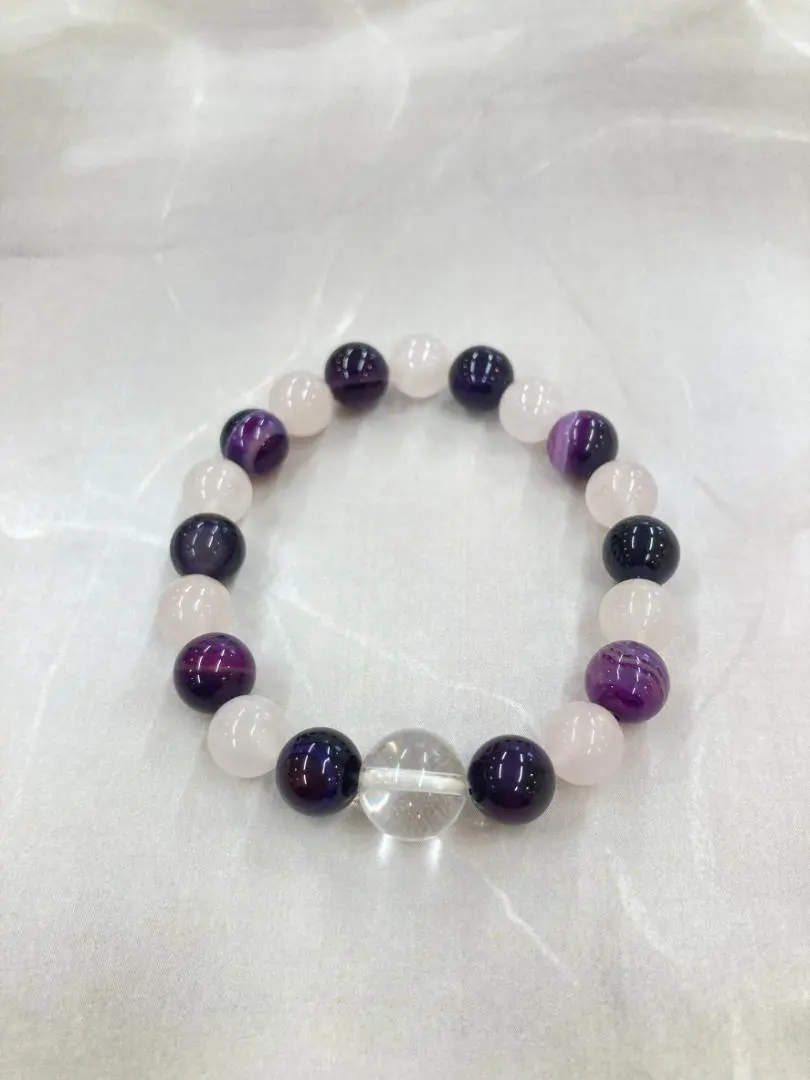 Thumbnail of Crystal ◈ Striped Agate Purple ◈ Rose Quartz Natural Stone Power Stone Bracelet