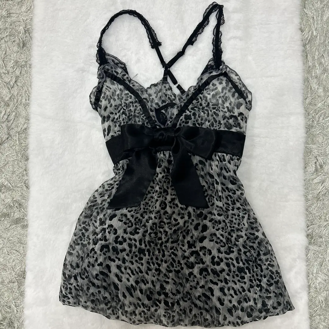 Thumbnail of Final Price Drop: Grunge Y2K Camisole Leopard Print Ribbon Top