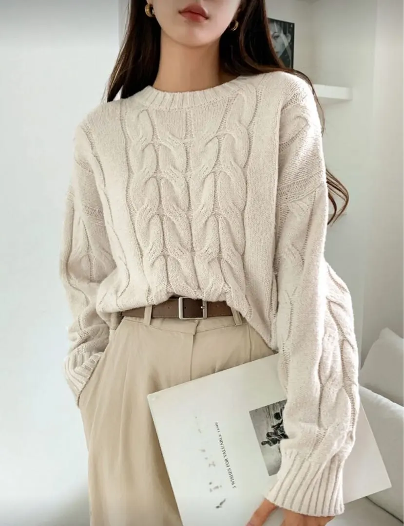 Thumbnail of SHEIN DAZY Cable Knit Drop Shoulder Sweater Apricot