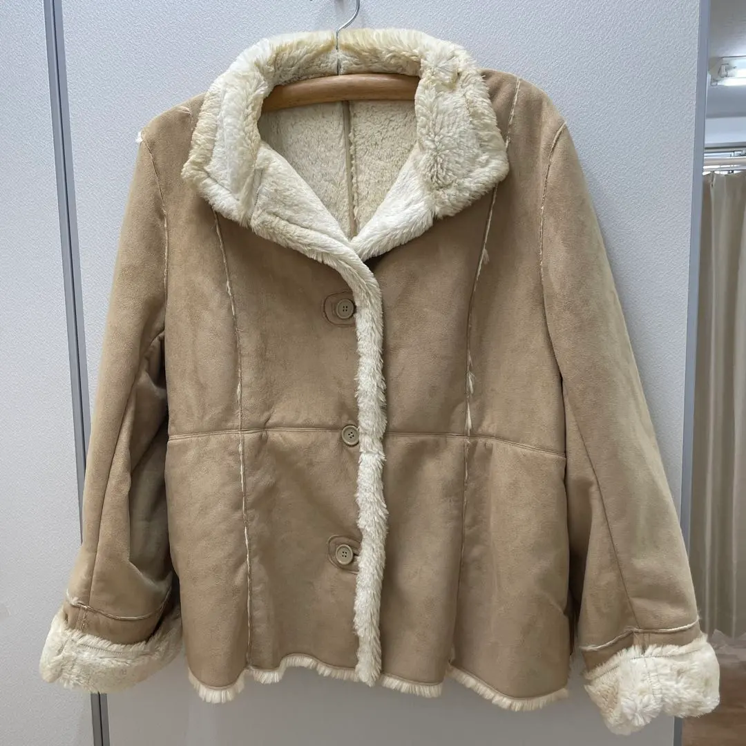 Thumbnail of [Kansai Jeans] Mouton Coat, Faux Fur Lining, Beige, L, Long Sleeve, Winter Warmth, Autumn/Winter