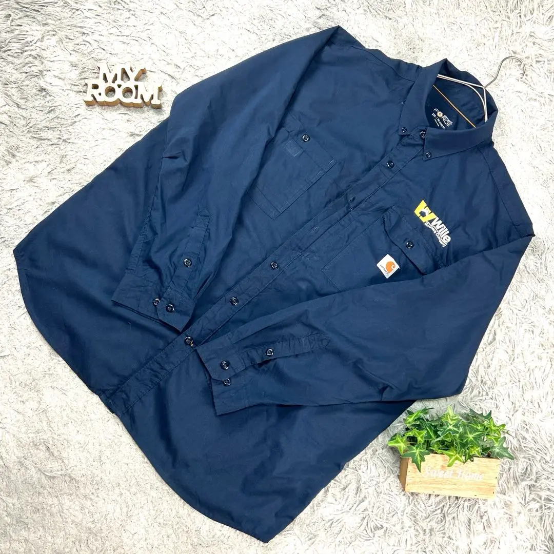 Carhartt FORCE 企業Logo刺繡長袖襯衫 2XL 海軍藍 的縮圖