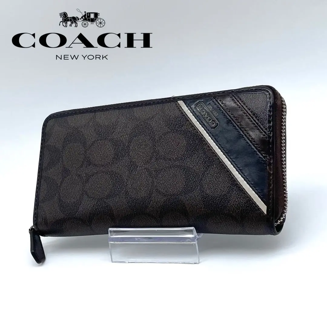 Thumbnail of 【Excellent Condition】COACH Leather Long Wallet Signature Pattern Embossed Logo Brown