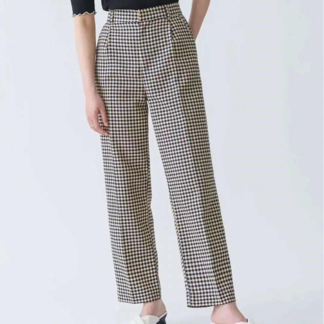 NEUNA 千鳥格紋半寬高腰格紋休閒褲 的縮圖
