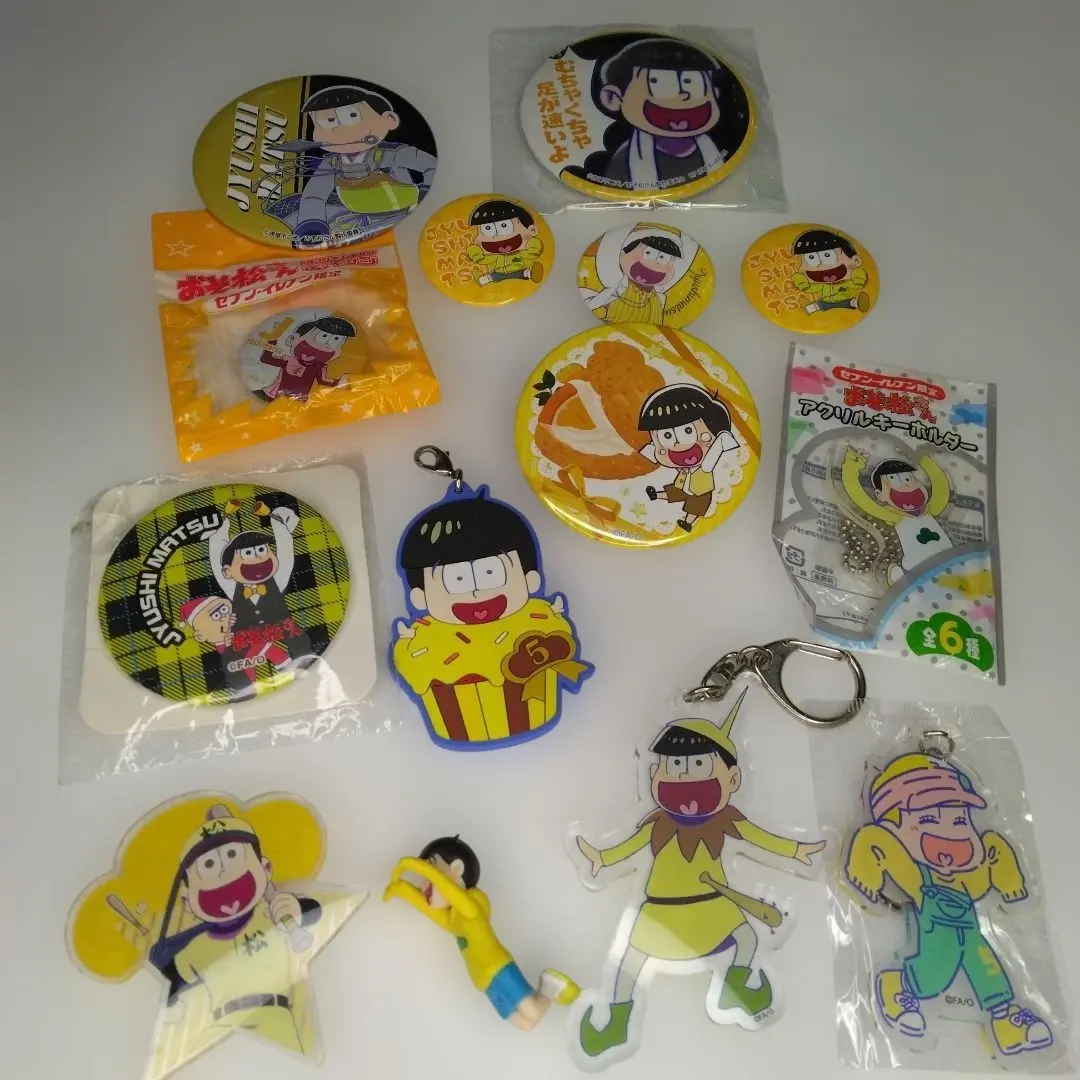 Thumbnail of Osomatsu-san Jyushimatsu character goods: badges and figures, set of 14