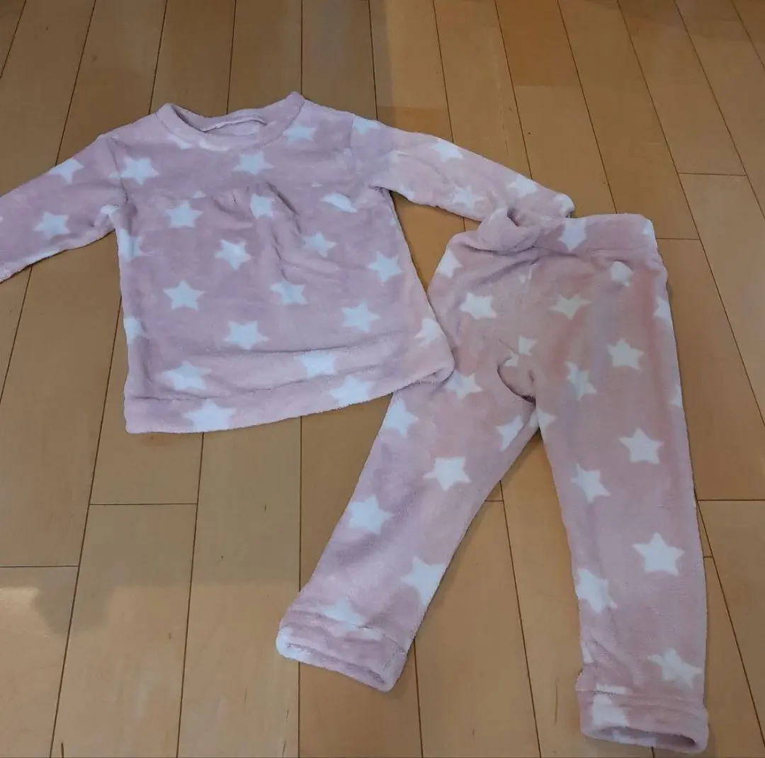 Thumbnail of Brushed fleece warm pajamas pink star pattern 110